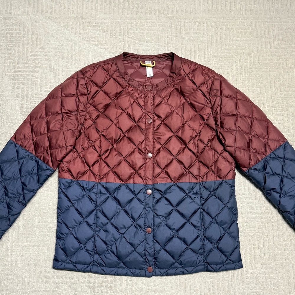 Lole Quilted Down Puffer Jacket with snap buttons Burgundy & Navy Jacket W’s Med
